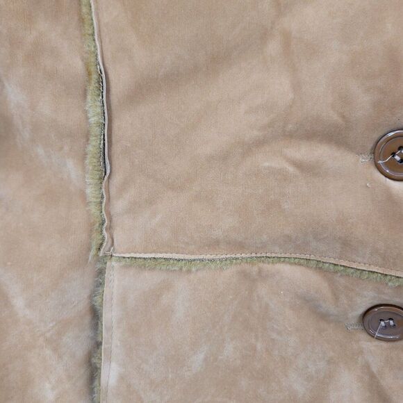Vtg Oscar Piel Faux Suede Jacket Camel Faux Fur Lining Button Up S Boho Hippie - Picture 7 of 10